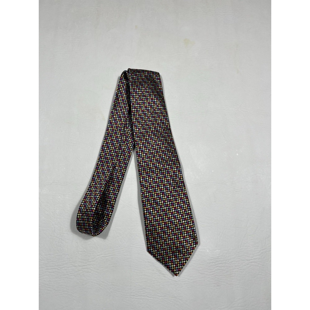 Duchamp London Silk Tie Mens Multicolor Geometric Checkered Handmade UK
